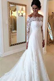 Long Sleeves Lace A Line Boat Neckline Ivory Long Bridal Dress Wedding Dresses W33 Long Sleeve Bridal Gown Wedding Dress Long Sleeve Wedding Dresses