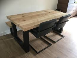 massief eiken tafel bankje stalen u poten industrieele stoelen www kaldenbach meubels nl