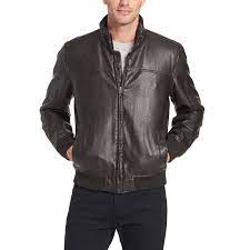 Men S Dockers Faux Leather Classic Stand Collar Bomber Jacket Faux Leather Bomber Jacket Faux Leather Bomber Leather Bomber Jacket