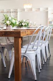 Modern White Metal Chairs And Wooden Bridal Shower Table Decor Http Www Stylemepretty Com 2016 10 02 White Metal Chairs Metal Chairs Industrial Metal Chairs