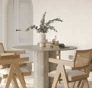 Thalassa Round Grey Travertine Dining Table with Three Legs ...