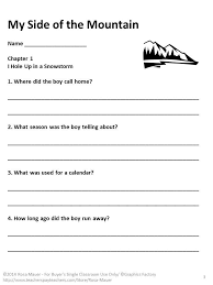 My Side Of The Mountain My Side Of The Mountain 1 By Jean Craighead George R Reading Comprehension Questions Comprehension Questions This Or That Questions