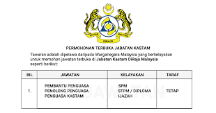 Ibu pejabat kastam diraja malaysia, presint 2 62592 putrajaya malaysia. Permohonan Terbuka Di Jabatan Kastam Diraja Malaysia Myjawatan Com Jawatan Kosong Terkini