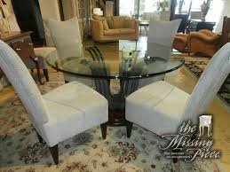 Round 54 Glass Top Dining Table On Wood And Metal Pedestal With Six 6 Curved Top Parsons Chairs Great Modern Fee Glass Top Dining Table Table Dining Table