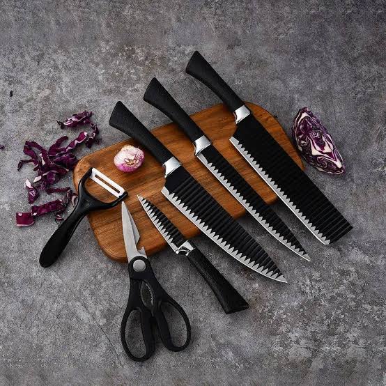 6pcs Corrugated Kitchen Knife Set with Scissors & Ceramic Peeler Daily Use  Sharp Knives with Soft Grip Handles - Homenest.lk