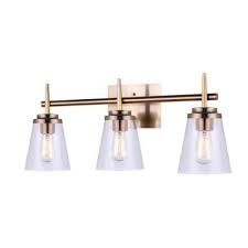 Perla 25 4 In 3 Light Gold Vanity Light With Clear Glass Shade In 2020 Vanity Lighting Glass Shades Bathroom Light Fixtures
