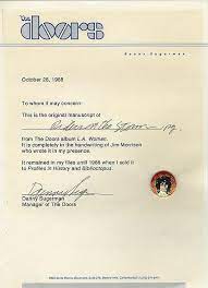 Sold Price Jim Morrison Of The Doors Handwritten Lyrics For Riders On The Storm Jim Morrison Lyrics