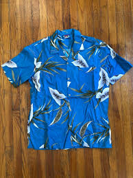 Product title hawaiian shirts 44 mens floral scenic print beach al. Vintage Hawaii Blues Floral Print Hawaiian Shirt Etsy