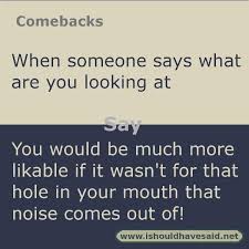 Comebacks When Someone Says What Are You Looking At I Should Have Said Funny Insults And Comebacks Comebacks And Insults Sarcasm Comebacks