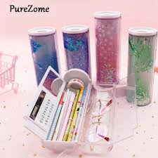 Quicksand Translucent Pencil Case Multifunction Creative Cylindrical Calculator Stationery School Pen Holder In 2020 Stationery Pens Stationery Pencil Boxes