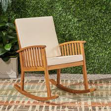 Noble House Casa Brown Patina Wood Outdoor Rocking Chair With Cream Cushions 68325 The Home Depot Rocking Chair Wood Rocking Chair Outdoor Rocking Chairs