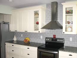 Kitchen Appealing Grey Glass Subway Tile Backsplash With Chrome Range Hood Also White Oak Wo Gray Subway Tile Backsplash Gray Kitchen Backsplash Kitchen Design