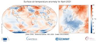 April 2021 is a milestone for world of tanks: Surface Air Temperature For April 2021 Copernicus