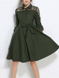 Mesh Yoke Tie Waist Shirt Dressfor Women Romwe Tie Waist Shirt Dress Midi Dress Casual Tie Waist Dress