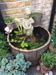 If you close the latter then you will need to line it with pond liner. Half Barrel Pond With Goldfish Wine Barrel Garden Wine Barrel Water Feature Barrel Garden