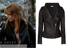 Black Box Fashion Clothes Style And Wardrobe Worn On Tv Shows Shop Your Tv Leather Jacket With Hood Leather Jacket Shopping Leather Jacket