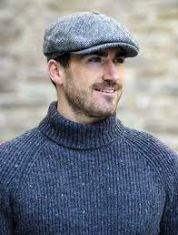 Mucros 8 Panel Driving Cap Grey Herringbone Driving Cap Hats For Men Men