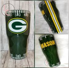 Personalized Green Bay Packers Tumbler Personalized Football Tumbler Football Cup Yeti Or Oza Tumbler Cups Diy Green Bay Packers Crafts Green Bay Packers