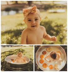 A baby in a milk bath. Olivia Pumpkin Milk Bath Las Vegas Child Photographer Abbie Fox Photography
