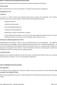 Cover letter addressing selection criteria. Application Pack Training Coordinator Guidelines And Advice Pdf Free Download