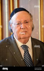 Jacob Dahan, the Secretary-General of the European Jewish Congress,  receives the 'Medaille de Vermeil de la Ville de Paris' (City of Paris'  vermeil medal) from Paris Mayor Bertrand Delanoe during a ceremony