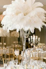 Tall Glamorous Wedding Centerpiece Of White Ostrich Feathers And Draping Crys Feather Wedding Decorations Glam Wedding Centerpieces Feather Centerpiece Wedding