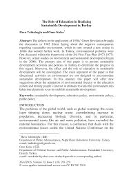 Pdf The Role Of Education In Realizing Sustainable Development In Turkey