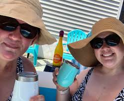 Matching mom and daughter swimsuits for a pool day