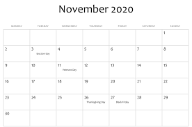 November 2020 Calendar With Holidays Holiday Calendar Calendar Template Calendar Uk