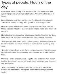 Types Of People Hours Of The Day Part 1 Types Of People Aesthetic Words Writing