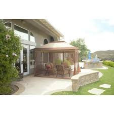 Hampton Bay 12 Ft X 12 Ft Stockton Brown Outdoor Patio Pop Up Canopy With Netting Ns Pug 144 300d The Home Depot In 2020 Instant Canopy Gazebo Hampton Bay