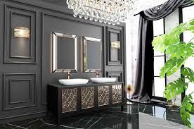 The bathroom is associated with the weekday morning rush, but it doesn't have to be. Casa Padrino Luxury Bathroom Set Black Gold White 1 Vanity Unit With 4 Doors And 2 Sinks And 2 Wall Mirrors Luxury Quality
