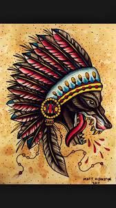 Classic Tattoo Indian Wolf Lovely Colours Traditional Tattoo American Traditional Tattoo Art Tattoo