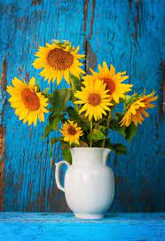 Sunflowers In A Vase On A Wooden Table Flower Painting Sunflower Pictures Sunflower Vase