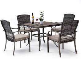 Enjoy every moment of the warm weather by dining outside tonight. Amazon Com Pamapic 5 Piece Patio Dining Set Outdoor Dining Table Set Patio Wicker Furniture Set With Square Plastic Wood Table Top And Washable Cushions For Patio Garden Poolside Beige Patio Lawn Garden