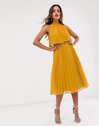 Asos Design Halter Tie Neck Yellow Midi Dress In 2020 Yellow Midi Dress Shop Midi Dresses Midi Dress Style