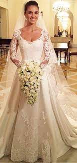 A Line Satin Long Sleeves Buttons Lace Chapel Train Wedding Dress Wedding Dress Train White Lace Wedding Dress Long Sleeve Wedding Dress Lace