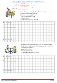 Schriftliches addieren in der 3. Grundschule Nachhilfe De Arbeitsblatt Mathe Klasse 3 4 Schriftliche Multiplikation Mit Sachaufgaben Uben