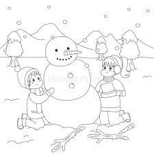 You can easily print or download them at your convenience. Happy Kids Building A Snowman Coloring Page Cartoon Vector Stock Vector Illustration Of Girl Drawing 110263627