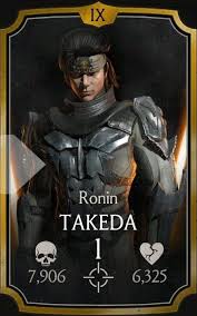 We'll let that pass, because takeda still looks pretty cool and is a unique design for mortal kombat. Takeda Ronin Card Mortal Kombat Art Mortal Kombat Mortal Combat