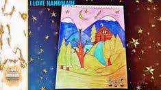 Draw Mountain Landscape In Autumn رسم كوخ صغير وسط الغابة مع الوادي Office Supplies