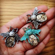Steampunk Bee Pin Silver Bee Brooch Mens Lapel Pin Insect Etsy Steam Punk Jewelry Bee Pin Bee Brooch