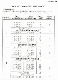 Berikut adalah tarikh cuti persekolahan dan juga cuti perayaan untuk tahun 2017. Takwim Persekolahan Tahun 2017