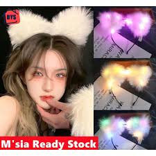Cosplay Party Cat Fox Long Fur Ears Costume Headband With LED Light Hair  Accessory Cat Ear headBand 猫耳朵发箍 Halloween