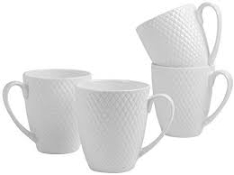 Columbia university 14oz ceramic coffee mug. White Coffee Mug Set Of 4 14 Oz Bone China Mug Set By Home Essentials Beyond Sturdy And Stylish Embossed Diamond Pattern Mug Set Ideal Hot Cocoa Coffee