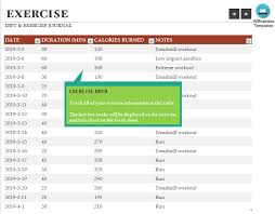 calorie and exercise chart templates at