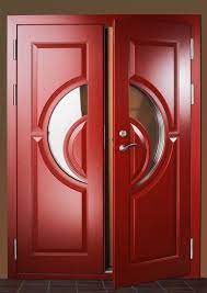 Are glass front doors safe? These Red Bullet Resistant Doors With The Glass Circular Design In The Center Are Beautiful Having Them Be Bulle Security Door Modern Front Door Modern Door