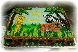 Jungle Themed Baby Shower Sheet Cake Design In Buttercream Safari Baby Shower Cake Baby Shower Sheet Cakes Birthday Sheet Cakes