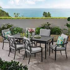 Dining table teak with parasol hole. Elija Rectangular 6 Person 70 75 Long Aluminum Dining Set With Cushions Rectangular Dining Set Patio Dining Set Outdoor Dining Set