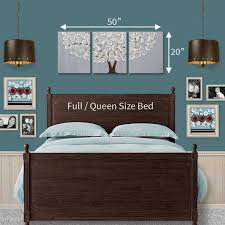 Large Modern Artwork Original Painting On Canvas Triptych Neutral Gray Tree 50x20 Bedroom Wall Decor Above Bed Bed Queen Size Bedding